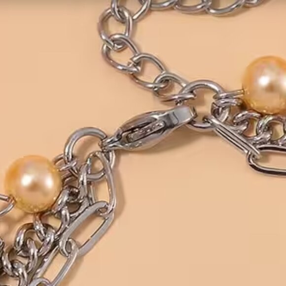 Golden Color Shell Pearl 3 Row Bracelet in Stainless Steel (7.5-9.0In) - Picture 3 of 3